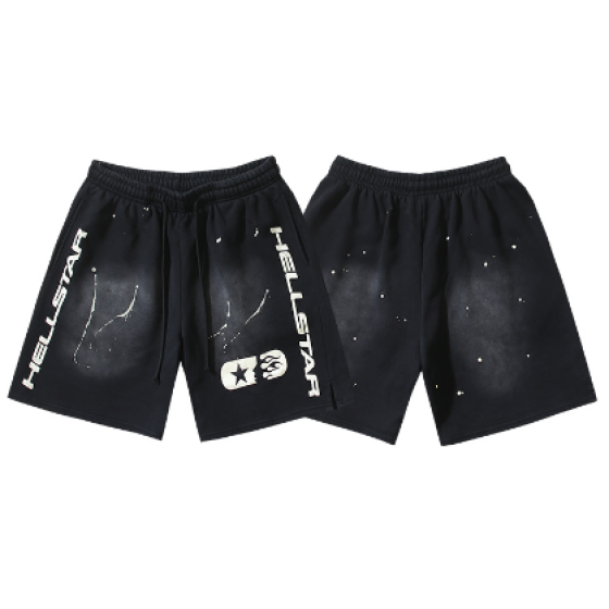 Hellstar Distressed Casual Shorts with Washed and Splattered Ink